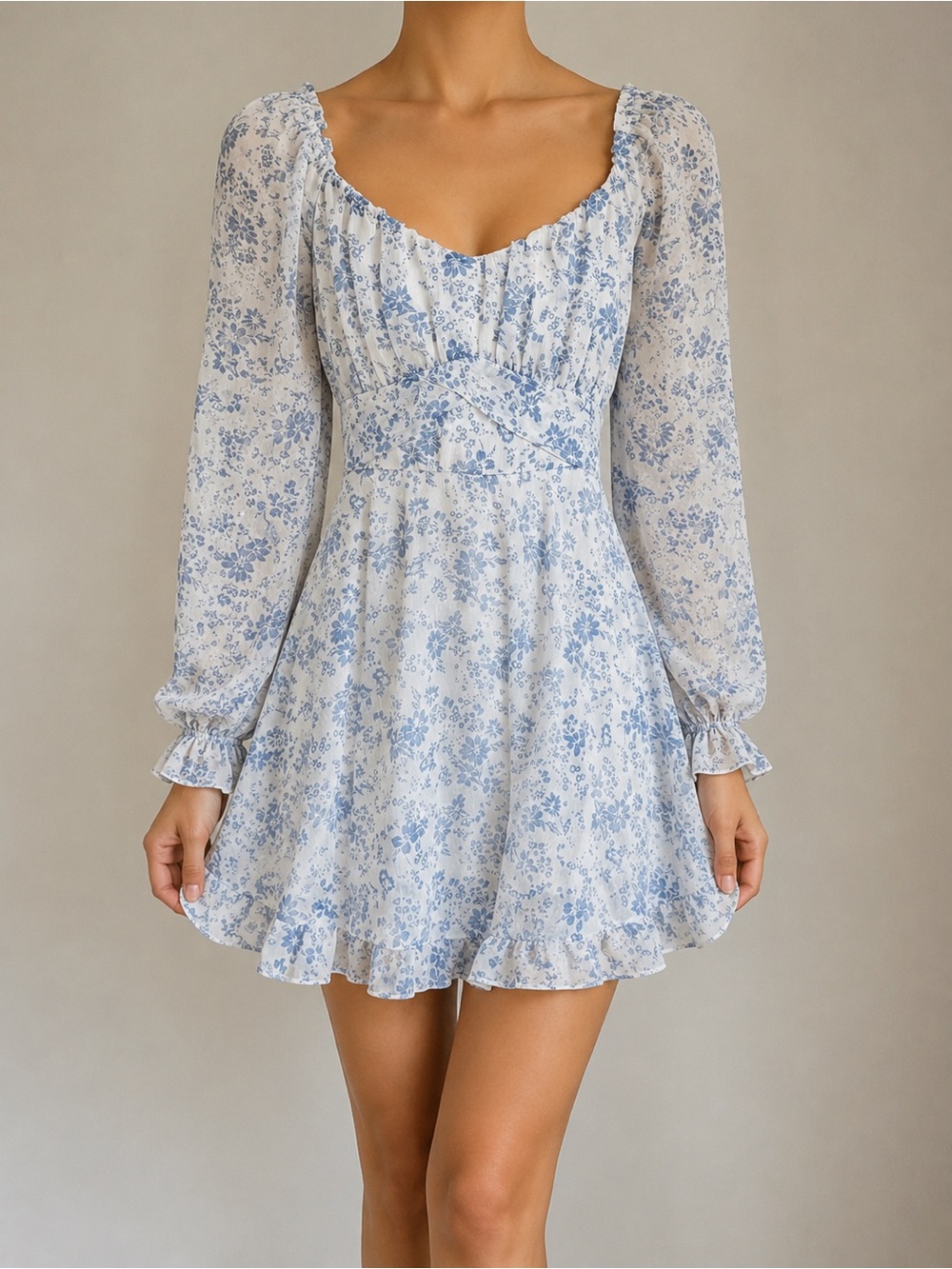 Thirty Thirtyā LA Blue White Floral Chiffon Mini Dress XS 0072